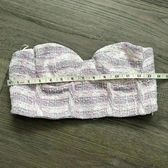 ✨🆕Zara🆕✨ | Purple, pink and white mini gingham checkered tweed tube top - Picture 7 of 12